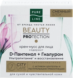 Крем-мусс для лица ЧИСТАЯ ЛИНИЯ Pure line beauty protection Д-пантенол, гиалурон, сменный блок, 45мл