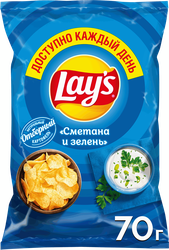 Изображение товара Чипсы картофельные LAY'S со вкусом сметаны и зелени, 70г
