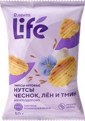 Чипсы нутовые ЛЕНТА LIFE Чеснок, лен и тмин, 50г