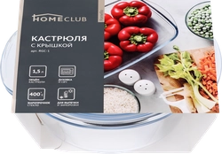 Кастрюля HOMECLUB Fornello, круглая, жаропрочное стекло, 1.5л, Арт. RGC-1