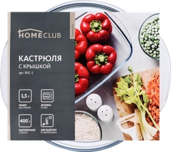 Кастрюля HOMECLUB Fornello, круглая, жаропрочное стекло, 1.5л, Арт. RGC-1