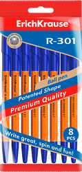 Набор шариковых ручек ERICHKRAUSE R-301 Orange Stick&Grip синий, Арт. 56569, 8шт