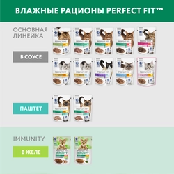 Корм консервированный для взрослых кошек PERFECT FIT Иммунитет с индейкой в желе с добавлением спирулины, 75г