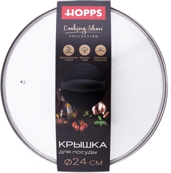 Крышка стеклянная HOPPS Cooking Show 24см, с металлическим ободом, soft-touch, Арт. KR240ST