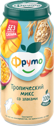 Изображение товара Пюре фруктовое ФРУТОНЯНЯ Тропический микс, яблоко, банан, манго, апельсин и маракуйя, с 8 месяцев, 250г