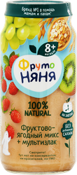 Изображение товара Пюре фруктово-ягодное ФРУТОНЯНЯ Фруктово-ягодный микс, яблоко, земляника, виноград и киви, с 8 месяцев, 250г