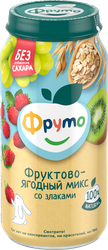 Изображение товара Пюре фруктово-ягодное ФРУТОНЯНЯ Фруктово-ягодный микс, яблоко, земляника, виноград и киви, с 8 месяцев, 250г