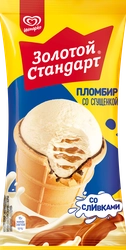 Мороженое ЗОЛОТОЙ СТАНДАРТ Пломбир с наполнителем вареная сгущенка 12%, без змж, вафельный стаканчик, 93г