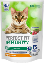 Изображение товара Корм сухой для кошек PERFECT FIT Иммунитет с индейкой и добавлением спирулины и клюквы, 580г