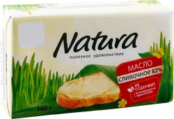 Масло сливочное NATURA 82%, без змж, 160г