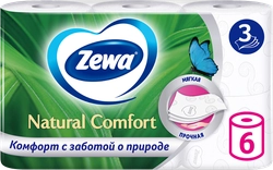 Бумага туалетная ZEWA Natural Comfort белая 3-слоя, 6шт