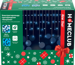 Изображение товара Электрическая гирлянда HOMECLUB Бахрома 175LED 7,5x0,5м, холодный белый/синий, 8 режимов, таймер, IP44