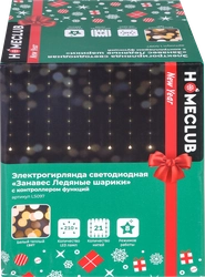 Электрическая гирлянда HOMECLUB Занавес Ледяные шарики 210microLED, 4x1м, теплый белый, 8 режимов, IP44