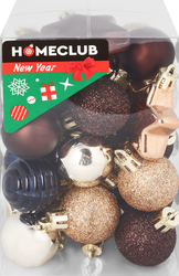 Изображение товара Набор шаров HOMECLUB со звездами d=3см, белый/голубой/синий/серебро, 33шт