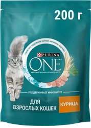 Корм сухой для взрослых кошек PURINA ONE Adult с курицей и цельными злаками, 200г