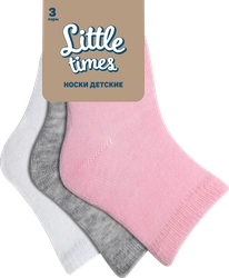 Носки для девочки LITTLE TIMES р. 6–14, белые, розовые, серый меланж, Арт. LT-3-PI, 3пары
