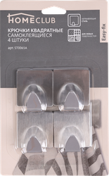 Крючки HOMECLUB Easy-fix самоклеющиеся, квадратные, нержавеющая сталь, 3,5х4см, Арт. ST0065A, 4шт