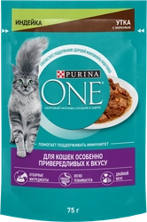 Корм консервированный для кошек PURINA ONE с уткой и индейкой, для особенно привередливых к вкусу, 75г