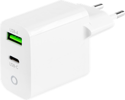 Устройство зарядное сетевое DEPPA USB-C+USB A, PD 3.0, QC 3.0, 20W, белый, Арт. 11398