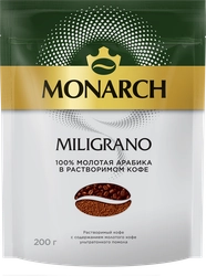 Кофе растворимый с добавлением молотого MONARCH Miligrano натуральный сублимированный, 200г