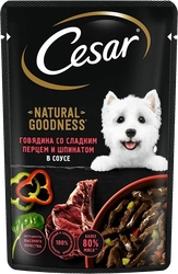 Корм влажный для взрослых собак CESAR Natural Goodness Говядина со сладким перцем и шпинатом в соусе, 80г