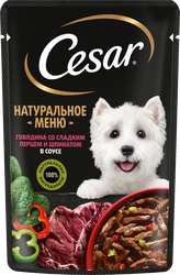 Изображение товара Корм влажный для взрослых собак CESAR Natural Goodness Говядина со сладким перцем и шпинатом в соусе, 80г