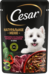Изображение товара Корм влажный для взрослых собак CESAR Натуральное меню с говядиной, паприкой и шпинатом в соусе, 80г