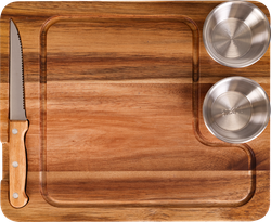 Изображение товара Набор для стейка HOPPS Steak Menu, нож + 2 соусника 30х25х1,2см, акация, нержавеющая сталь, Арт. RG-MS1