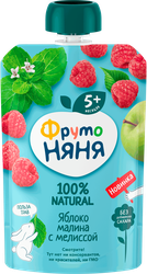 Изображение товара Пюре фруктово-ягодное ФРУТОНЯНЯ Яблоко и малина с мелиссой, с 5 месяцев, 90г