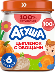 Пюре мясо-растительное детское АГУША Цыпленок с овощами, с 6 месяцев, 100г