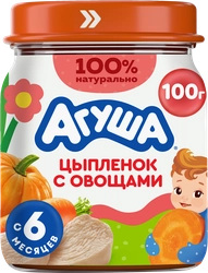 Пюре мясо-растительное АГУША Цыпленок с овощами, с 6 месяцев, 100г