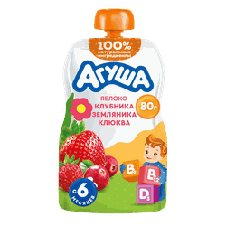 Изображение товара Пюре фруктово-ягодное детское АГУША Укрепляй-ка Яблоко, клубника, земляника и клюква, с 6 месяцев, 80г