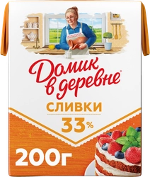 Сливки для взбивания ультрапастеризованные ДОМИК В ДЕРЕВНЕ 33%, без змж, 200г