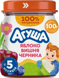 Пюре фруктово-ягодное АГУША Яблоко, вишня и черника, с 5 месяцев, 100г