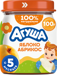 Изображение товара Пюре фруктовое детское АГУША Яблоко и абрикос, с 5 месяцев, 100г