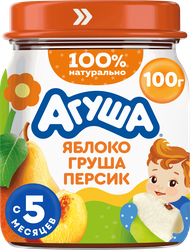 Изображение товара Пюре фруктовое детское АГУША Яблоко, груша и персик, с 5 месяцев, 100г