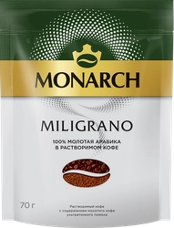 Кофе растворимый c добавлением молотого MONARCH Miligrano натуральный сублимированный, 70г
