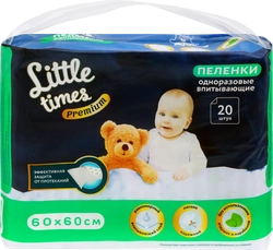 Пеленки одноразовые LITTLE TIMES Premium впитывающие 60х60см, 20шт