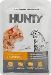 Корм консервированный для кошек HUNTY сочные кусочки в соусе с курицей, 85г