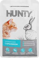 Корм консервированный для кошек HUNTY сочные кусочки в соусе с кроликом, 85г