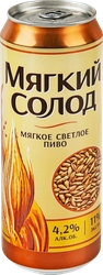 Пиво светлое МЯГКИЙ СОЛОД Мягкое фильтрованное пастеризованный 4,2%, 0.45л