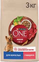 Изображение товара Корм сухой для собак PURINA ONE Говядина, для мелких и карликовых пород, 3кг