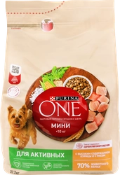 Корм сухой для собак PURINA ONE Мини Активная с курицей и рисом, для малых пород, 3кг