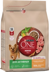 Корм сухой для собак PURINA ONE Мини Активная с курицей и рисом, для малых пород, 3кг