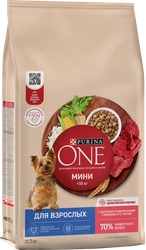 Корм сухой для собак PURINA ONE с говядиной и рисом, для малых пород, 7кг