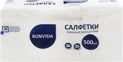 Салфетки бумажные BONVIDA белые 1-слой, 500шт