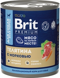 Корм консервированный для взрослых собак BRIT Premium Телятина с морковью, 750г