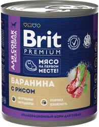 Корм консервированный для взрослых собак BRIT Premium Баранина с рисом, 750г