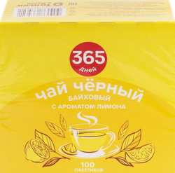 Изображение товара Чай черный 365 ДНЕЙ байховый с ароматом лимона, 100пак