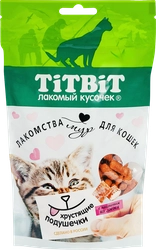 Лакомство для кошек TITBIT Хрустящие подушечки с паштетом из лосося, 100г